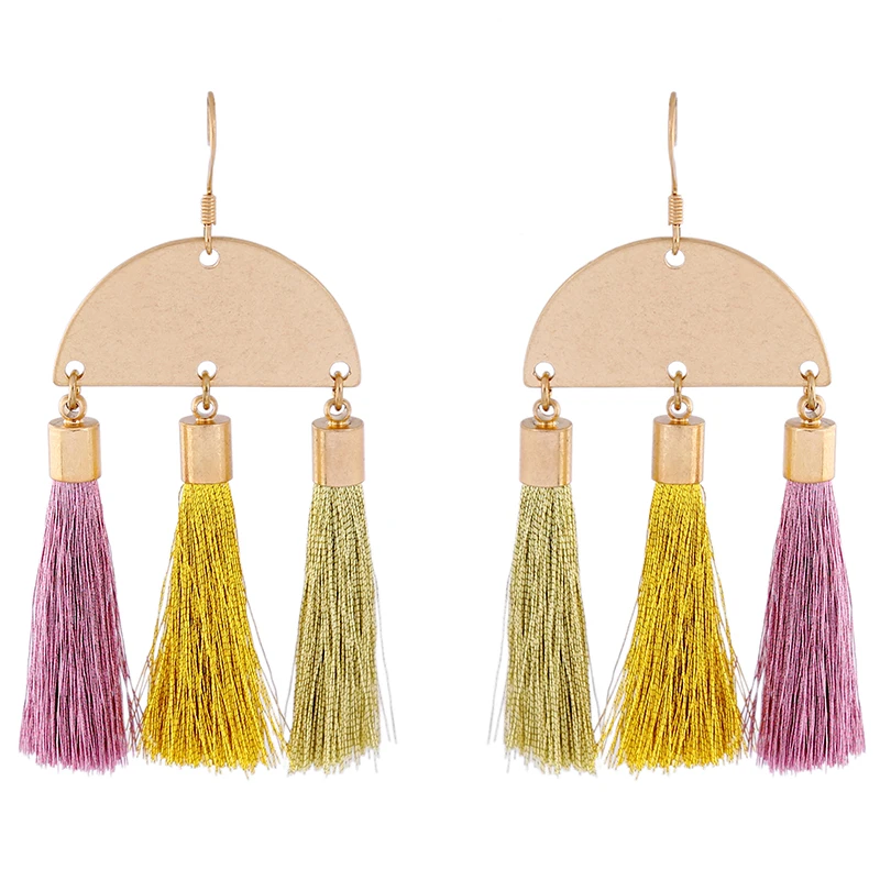 

ed01443b Fashion Women Semicircle Gold Plated Three Golden Thread Tassel Earrings Wholesale 2019