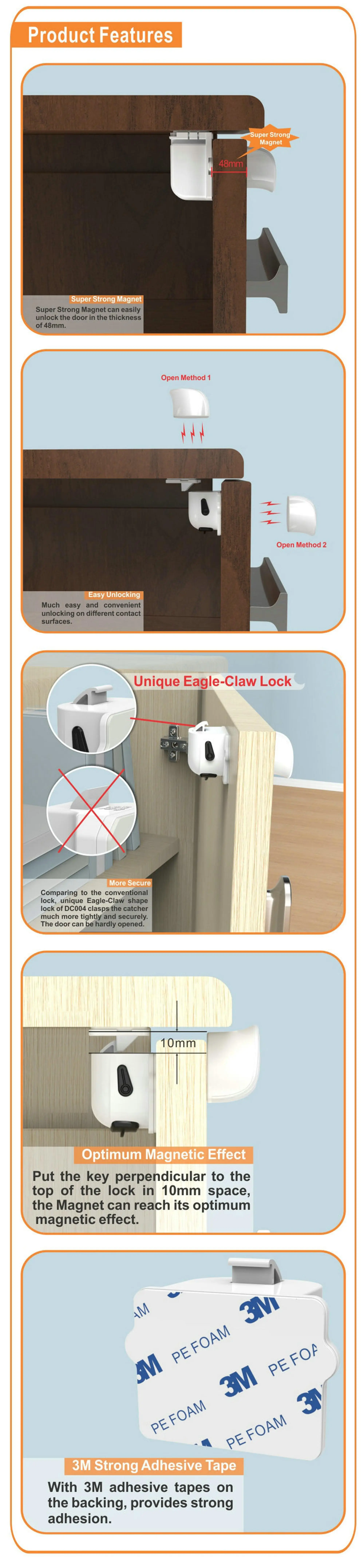 8 Locks 2 Keys Baby Proof Magnetic Child Safety Locks Set For