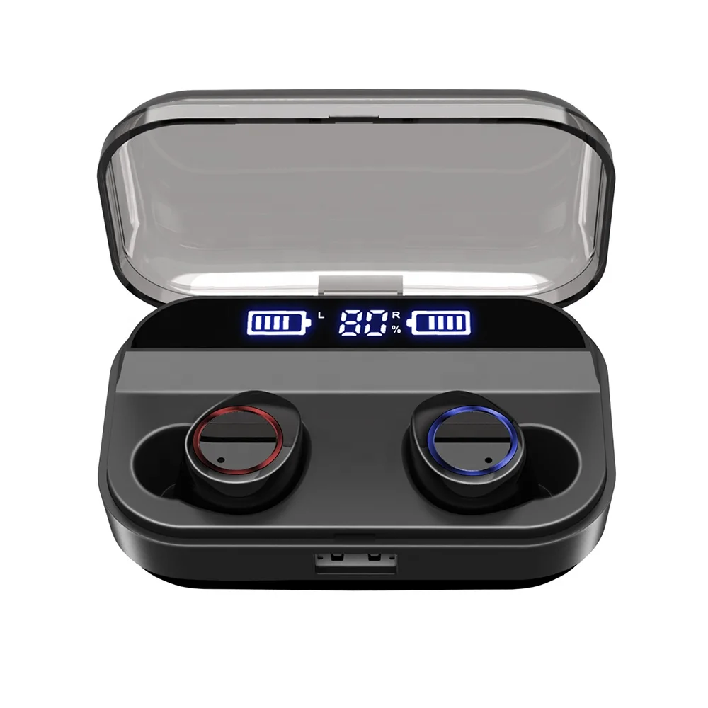 

2019 NEW TWS earbuds bluetooth 5.0 IPX 7 waterproof headphones HIFI sound with battery LED display, Black;white