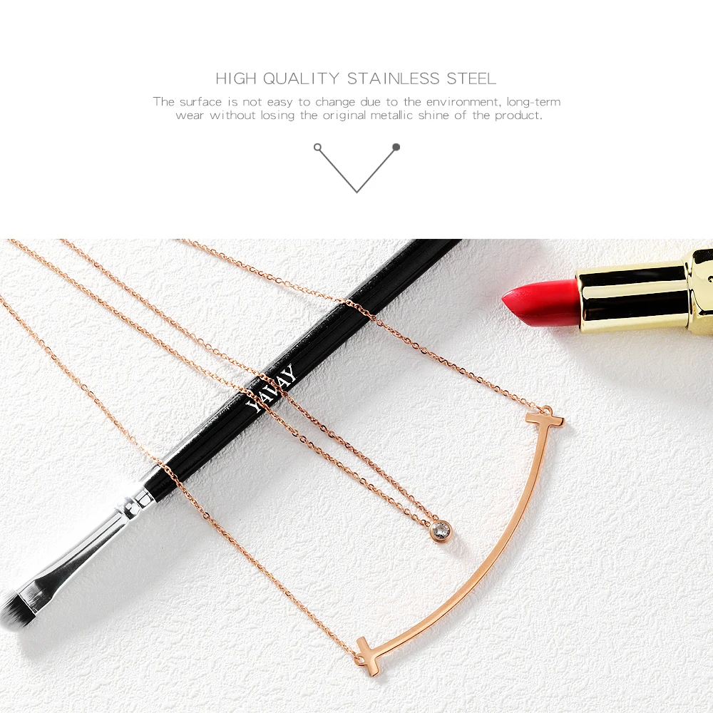 Fashion Jewelry Simple Design Layer Chain Bar Charm Women Customizable Necklace