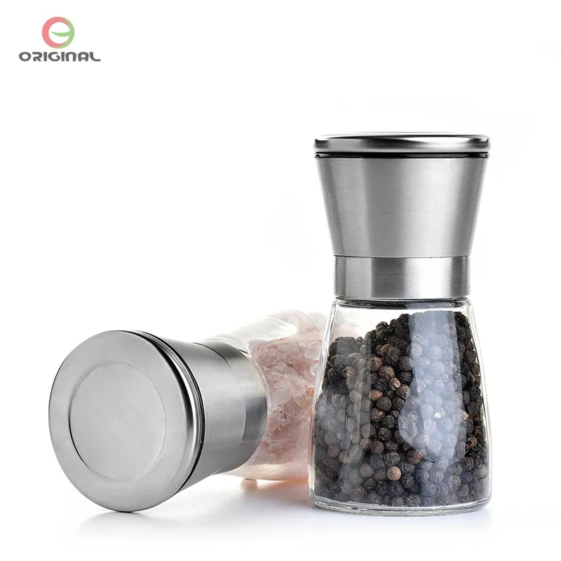 

Factory supplier 160ml mini manual glass salt pepper grinder mill for kitchen spice salt pepper grinder, Silver
