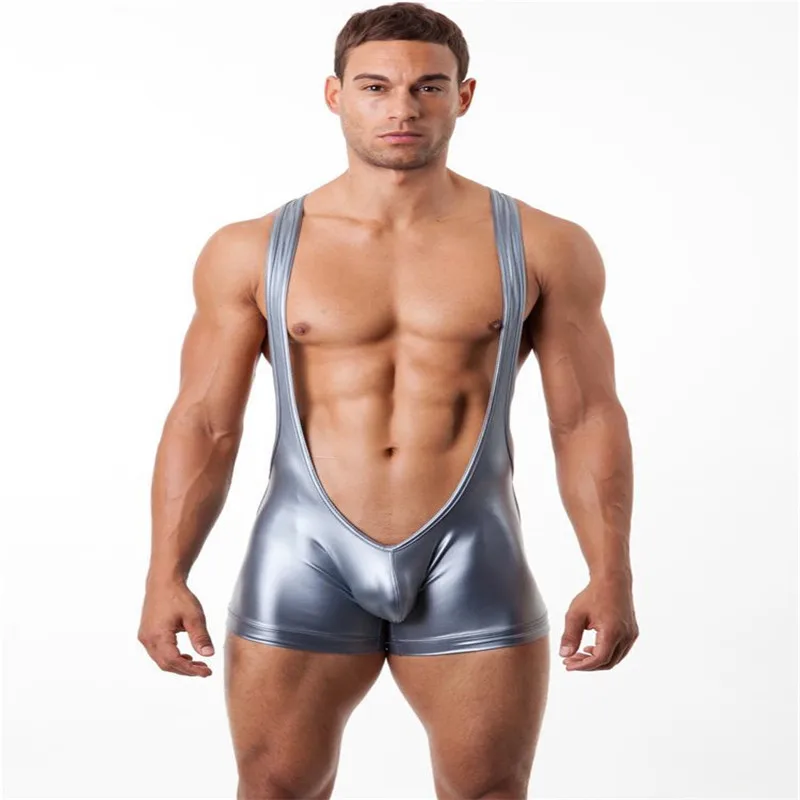 

Erotic Leather Wrestling Singlet Lingerie Sexy Plus Size Men Gay Underwear Bodysuit Catsuit Mens Latex Underwear S M L XL