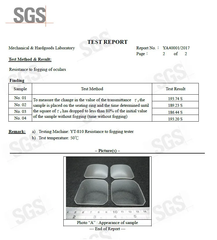 Customized Impract Resistant Photochromic Antifog Polycarbonate