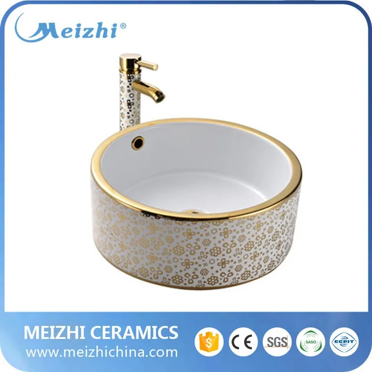 Modern decal golden ceramic bathroom sink