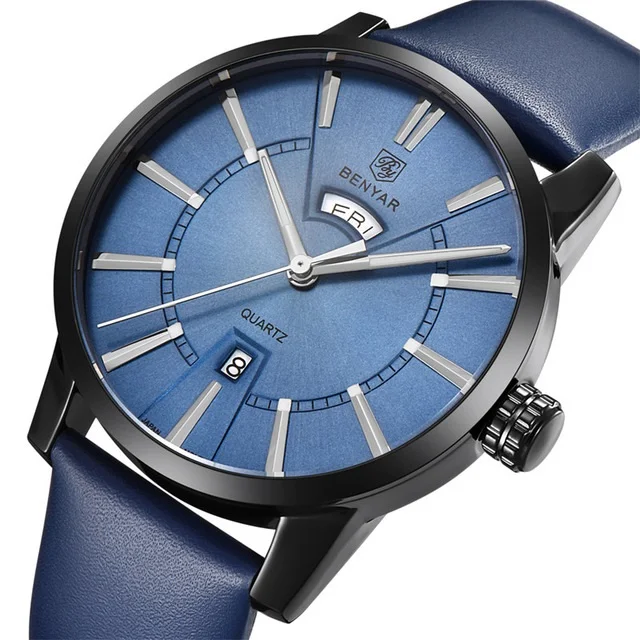 

BENYAR Watch Men 5101 Fashion Blue Leather Waterproof Watches Men Wrist Luxury Quartz Business Male Wristwatch Montre Homme, 4-color