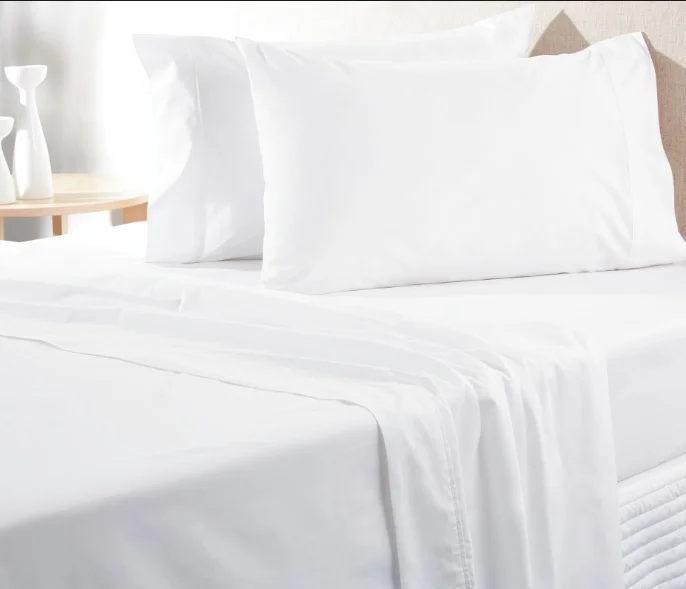 High Quality Soft Woven White Cotton Bed Sheet and Pillow Case