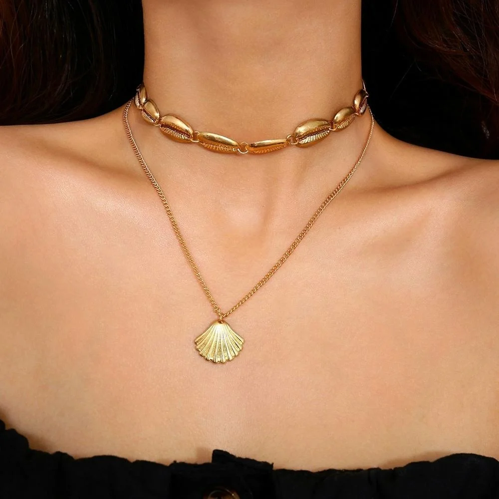 

Shihan SN1176 Vintage Fashion Gold Silver Alloy Conch Shell Shape Pendant Necklace For Women Simple Seashell Beach Boho chokers
