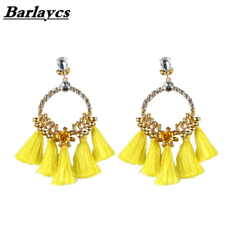

15993 Barlaycs Famous-brand Fashion silk Tassel Earrings crystal Rhinestone Earrings for women Wedding party Jewelry, Colorful