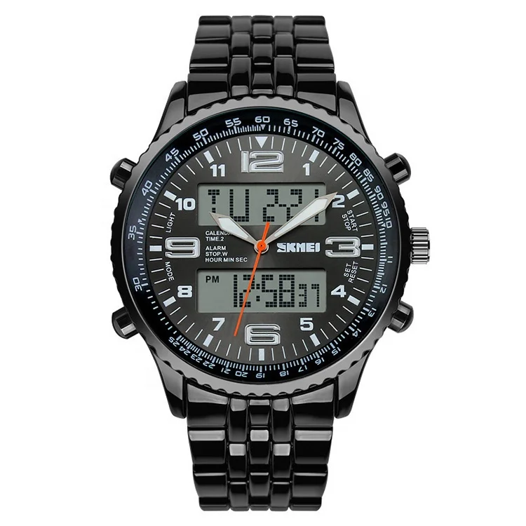 

skmei digital 1032 watch instructions stainless steel back 3atm water resistant analog men's digital sport watch, Black,blue
