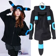 Pokemon Shiny Umbreon Women Men Zip Hoodie with Ears Tails Cosplay Costume Hoody Jacket Coat Outwear Hooded Sweatshirt