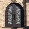 Top arch glass fancy design custom hand make wrought iron front entry door