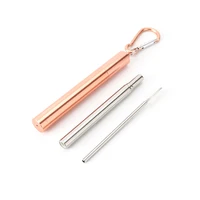 

hot sale foldable reusable stainless straw set with metal case telescopic straw custom logo