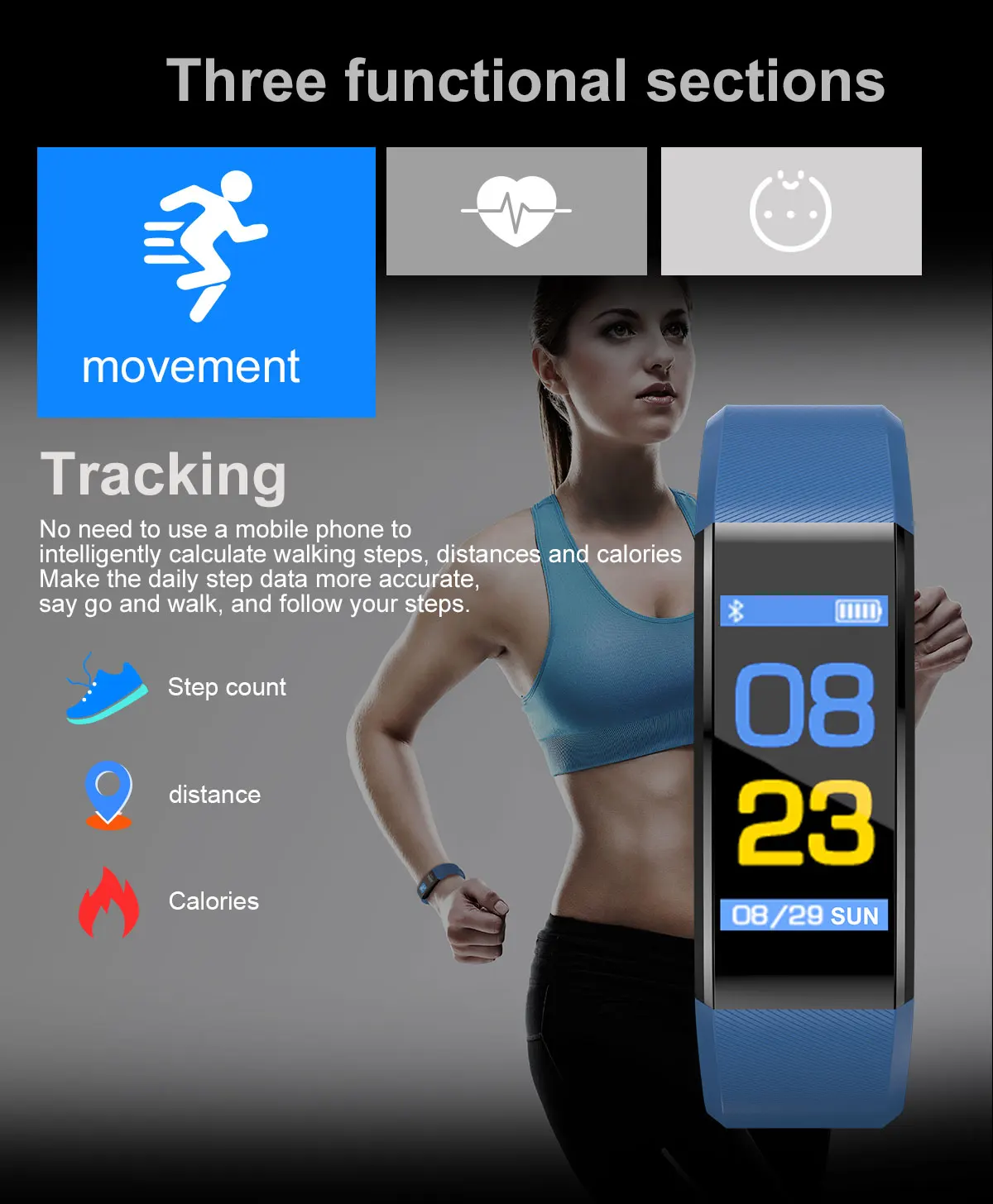 Color Screen waterproof Fitness Activity Tracker 115 with Blood Oxygen wristwatches for swimming