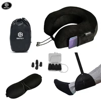 

Amazon airplane memory foam neck pillow travel set kit with eye mask ear plugs and Hammock foot rest