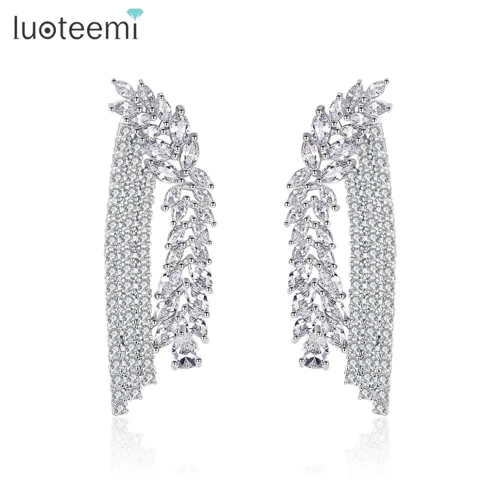 

LUOTEEMI Elegant Bride Drop Earrings Zirconia Earring Jewelry Wedding Party Jewelry Earrings