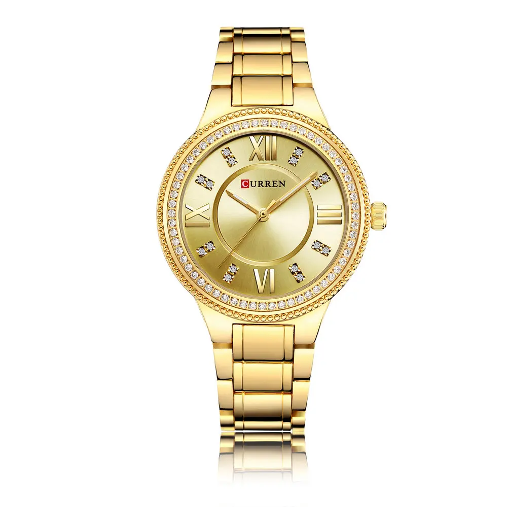 

CURREN 9004 Women Luxury Brand Quartz Diamond Watch Fashion Golden Watches Ladies