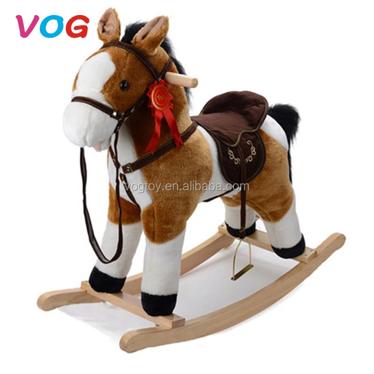 
New baby children plush animal horse toys, custom adult spring rocking horse wood with wheels 