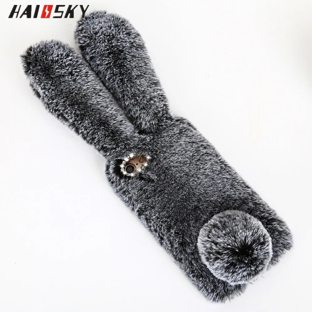 

HAISSKY Lovely Winter Warm Rhinestone Cute Rabbit Hair Fur Case Fluffy Phone Case For iPhone 7 6s 6 4.7'' or 5.5'' Phones, Black;dark gray;light gray;pink;white;coffee;rose red;pink+white