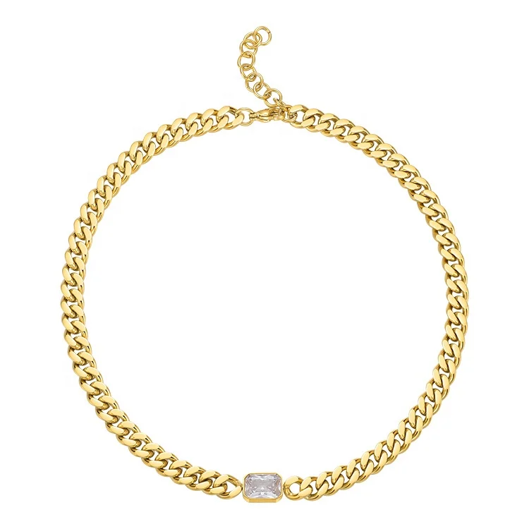 Latest High Quality 18K Gold Plated Brass Jewelry Thick Chain Zircon Stone Fashion Accessories Necklace P213234