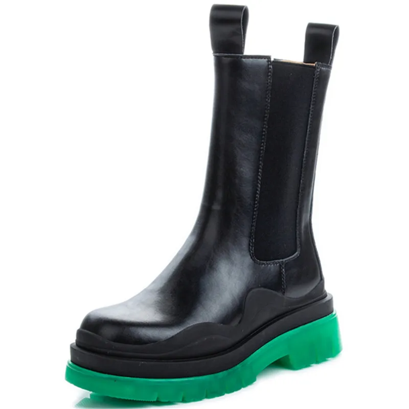 

Dropshipping Custom Logo Genuine Leather 2021 New Microfiber Ankle Round Toe Pattern Flat Platform Chelsea Boots Women Shoes