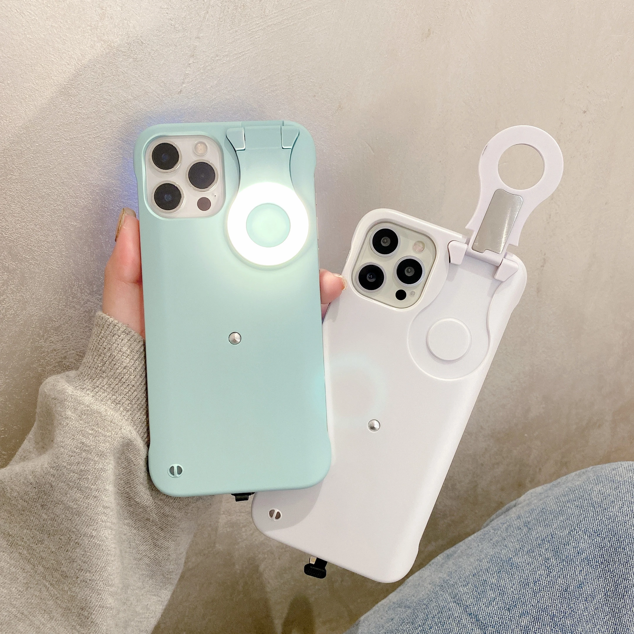 

for iPhone 11 12 pro X XR XS MAX 6 8 7 plus Selfie LED Light Portable Phone Case
