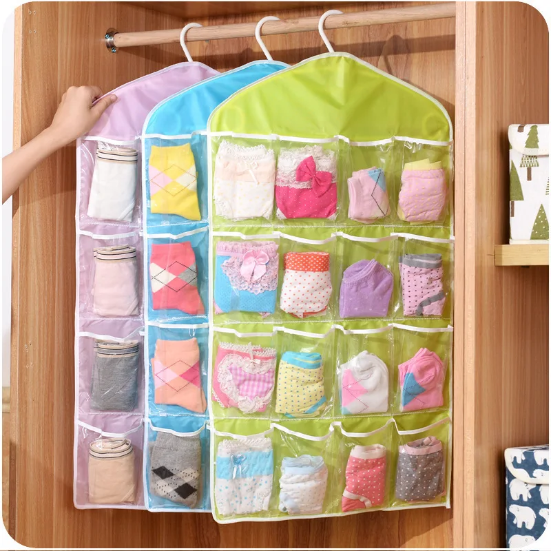 

16 pockets save space wall hanging sundries storage bag over the door hanging closet underwear sock storage organizer, 4 colors