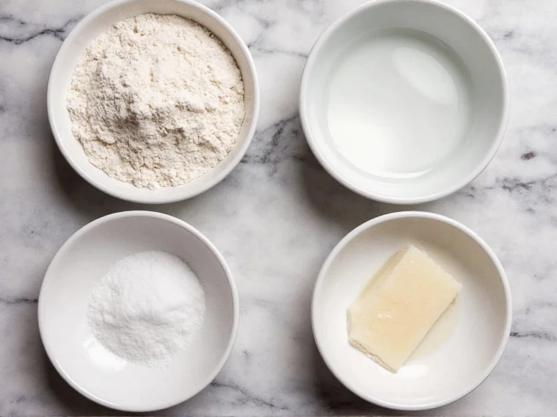 Four simple ingredients for homemade bread: flour, water, yeast, salt