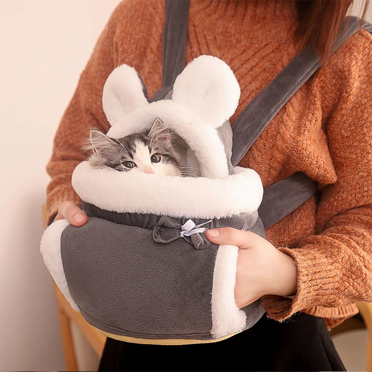 

Small pet comfortable keep warm Breathable Portable furry Dog Cat Backpack Carrier Head Out with Double-Shoulder bags, 5 colors