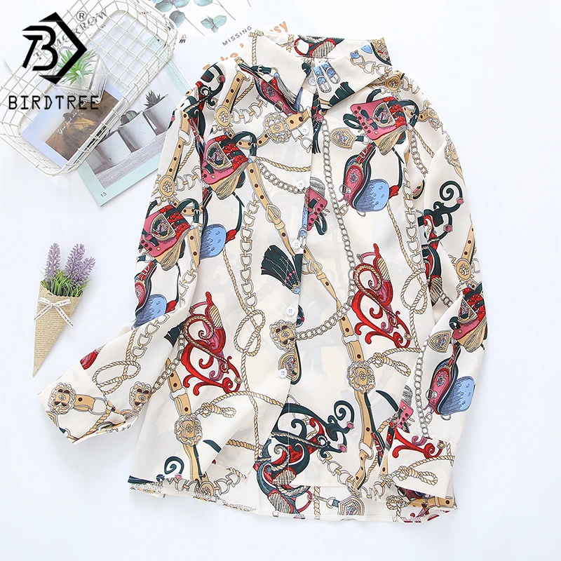 

2021 New Fashion Chiffon Abstract Printed Blouse Niche Flower Shirt Loose Long Sleeve Vintage Office Shirts Blusas T15901Y, White,black