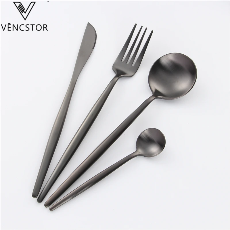 

4PCS Kitchen Elegant 18/10 Matte Black Cutlery Stainless Steel Flatware Set