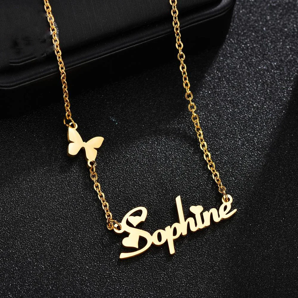 

The Latest Design High Quality Gold Plated Custom Name Letter Stainless Steel Butterfly Necklace, Gold/rose gold/silver