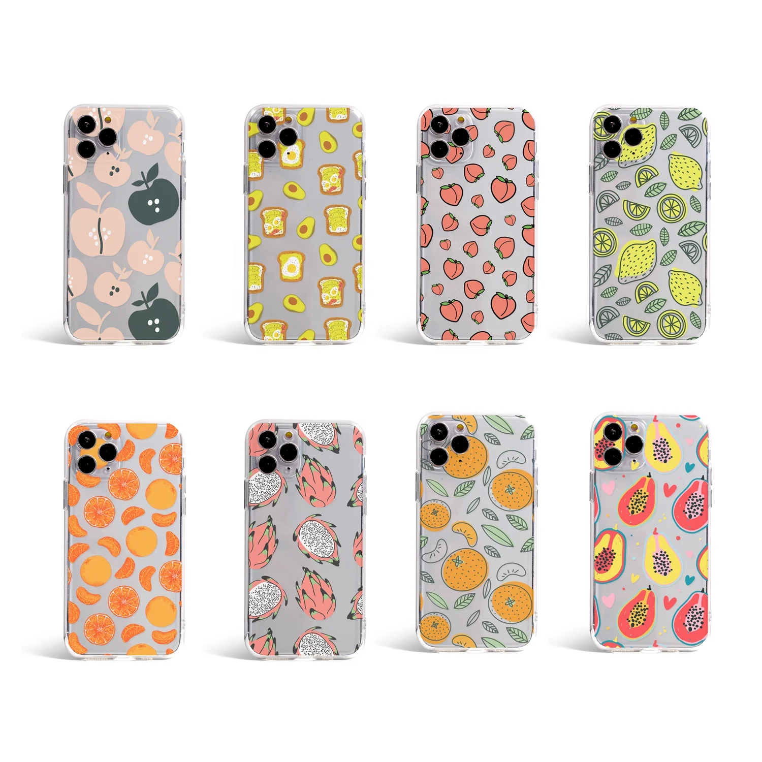 

Ready to ship various cute fruit pattern printed clear tpu material anti fall cellphone casing phone case for i phone 11