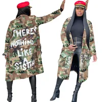 

High Quality Ladies Long Camouflage Coat Outerwear Cardigan Custom Motorcycle Trench Windbreaker Plus Size Fall Women Jacket