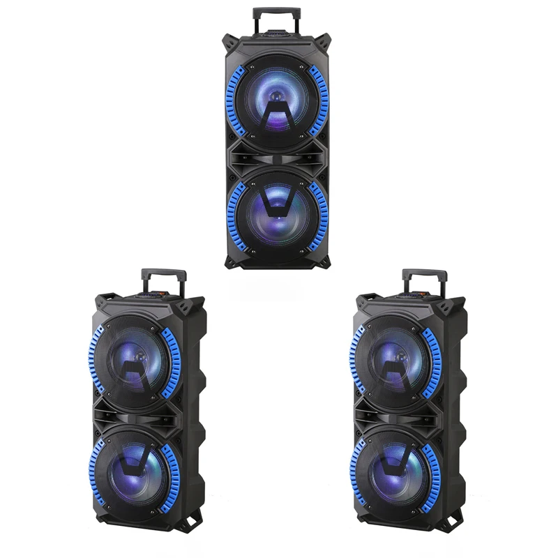 

Double 8 Inch Portable Speaker System USA Hot Selling Party Cheap Big bass Loud DJ trolley Speaker With USB And LED Light