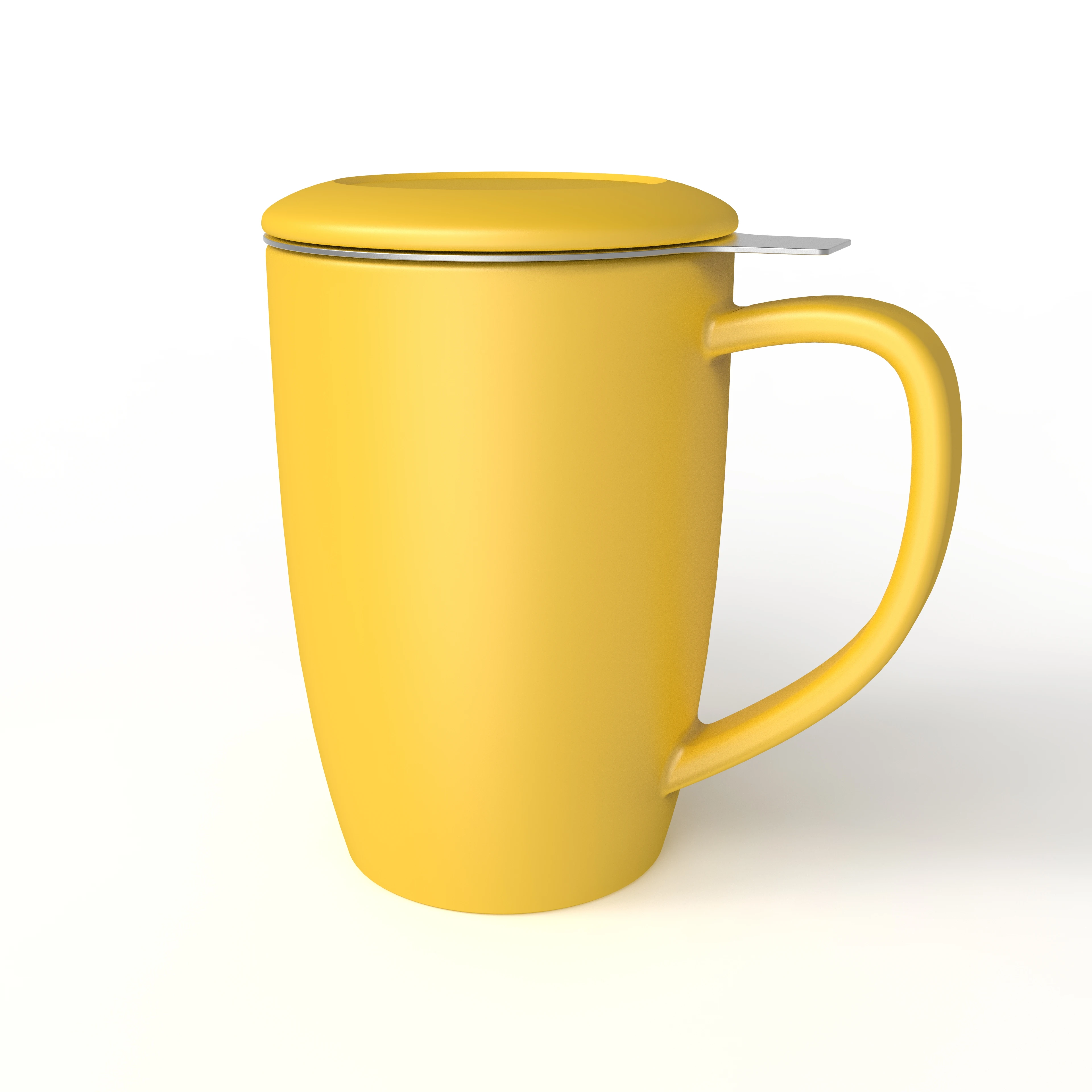 

Eco-friendly ceramic porcelain yellow coffee tea cup mug with handle lid SLS filter