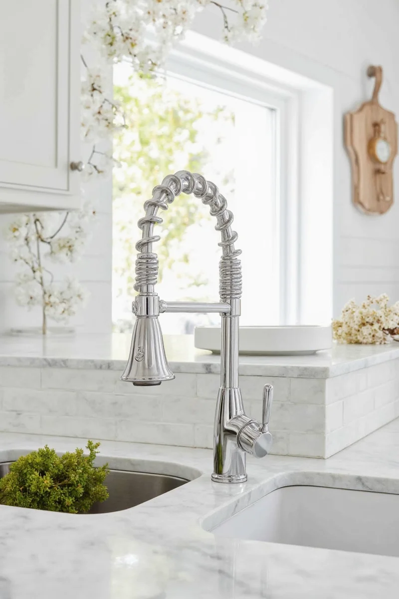 Happy family using a stylish kitchen faucet together.