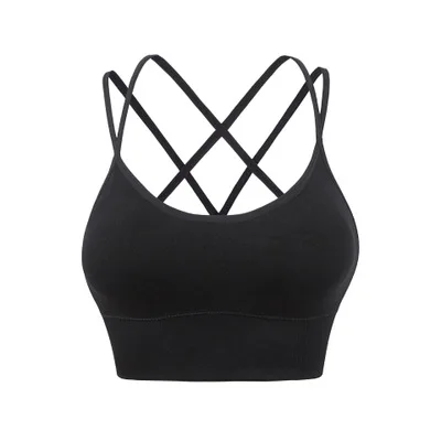 

Wholesale Custom Plus Size Sexy Gym Woman High Impact Yoga Top Fitness Cross back Seamless Push Up Sports Bra