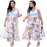 

S2211 hot sale two piece with long coat printing jumpsuit woman 2020