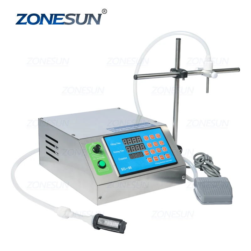 

ZONESUN Gear Pump Bottle Water Filler Semi-automatic Liquid Vial Desk-top Filling Machine for Juice Beverage Drink Oil Perfume