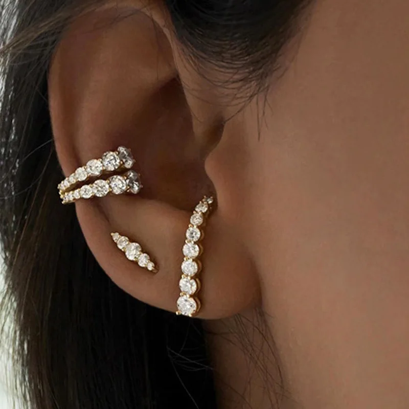 

Gold Plated Single Piece Multi Row Clip Earrings CZ Stone Cartilage Earrings without Piercing Minimalist Ear Cuff for Women