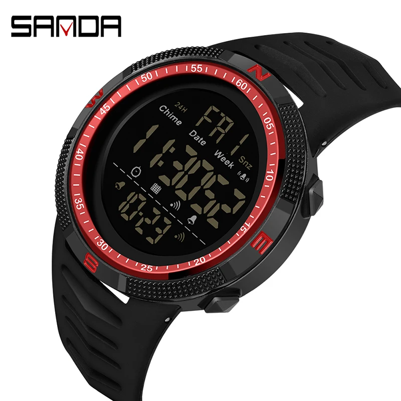 

SANDA 6014 Cheap price led digital wristwatch led round case alarm water resistant luminous sport digital watch for men