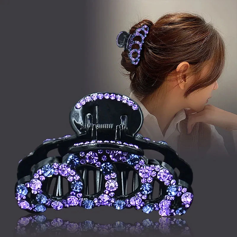 

Korean Fashion Bling Crystal Claw Clips Hair Jewelry Full Rhinestone Flower Hair Claws Elegant Women Shark Clip For Thick Hair