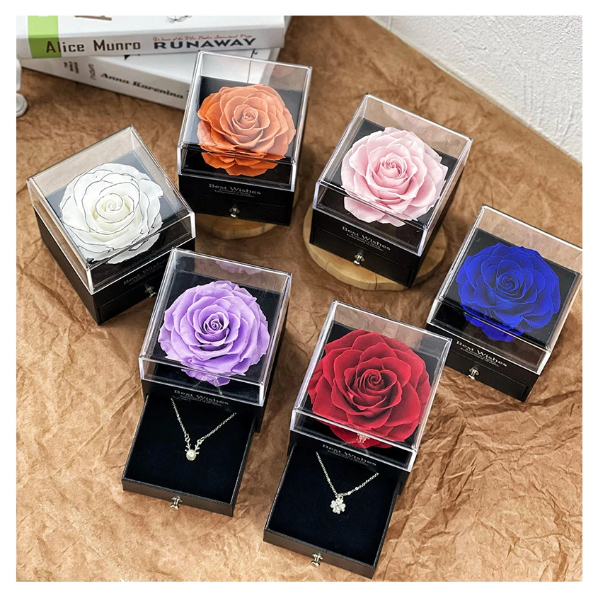 

Hot Seller Preserved Real Rose With Jewelry Gift Box Infinity Flowers Fresh Preserved Roses For Mothers Day