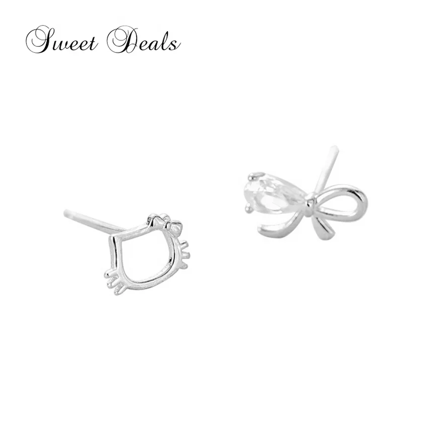 

Best Selling Simple 925 silver Cute cat Butterfly Asymmetric Earring