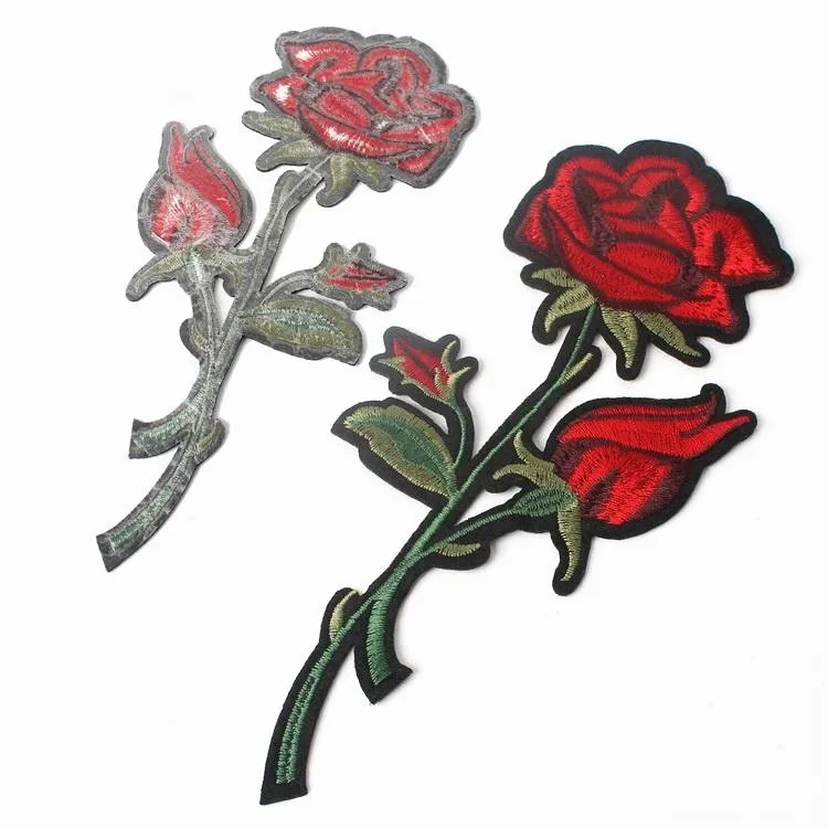 

Heat Cut Custom Small Sticky Embroidery Rose Flower Patches for Fashion Clothes, Follow pantone color chart