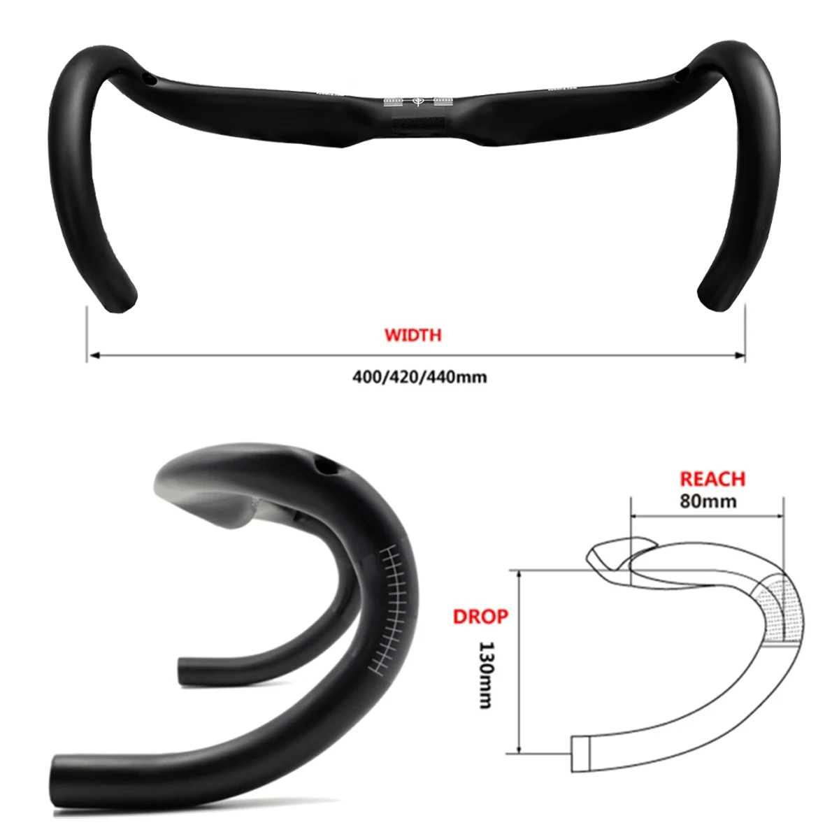 

Bike Handle bar SUNHIRA Full Carbon Fiber Road Bike Bicycle Curved Handlebar assembly Super Light bicycle handle 400/420/440mm, Black