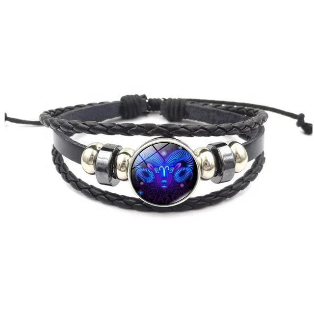 

2020 new fashion valentines day gifts zodiac horoscope leather women bangle bracelet jewelry, Picture
