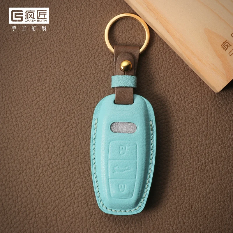 

2021 NEW High Grade LeatherCraft Hand Sewing Genuine Leather Smart Car Key Case Cover for Audi A6L/7/A8L/Q8, 17 color available