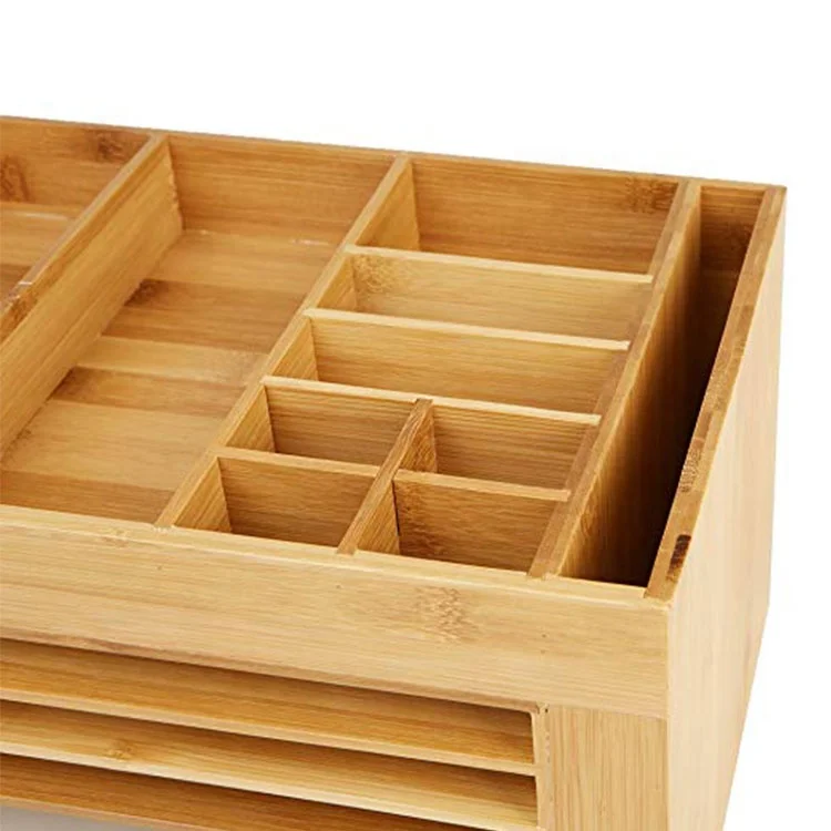 
Eco friendly bamboo box file storage desk file organizer with 16 compartments for office 