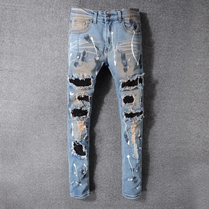 

Purple wWind Ripped Skinny Jean New Style Fashion Hip Hop Casual Men Biker Hole Design For Man, 5 style